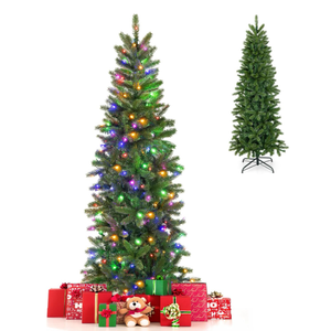 GOFLAME 5ft Pre-lit Pencil Christmas Tree Artificial Christmas Tree with 180 LED Lights