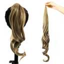 Chicmoi Chocolate Brown Ponytail Extainson with Blonde Highlight 32 Inch Flexible Wrap Around Ponytail Hair Extension Long Wavy Pony Tails hair Extension Synthetic Hairpieces For Women and Girls