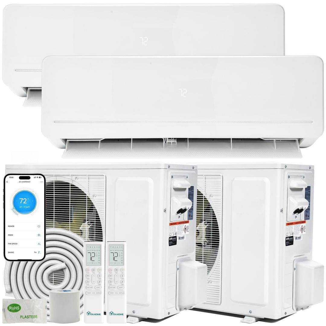 YITAHOME 18000 BTU Mini Split AC/Heating System 18 SEER2 9000 BTU*2 Set