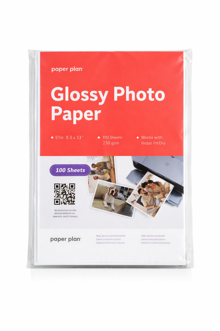 Glossy Photo Paper For Printer 8.5 x 11" - (100 Sheets) - Works with Inkjet Printer, Easy to Use, Premium Picture Paper