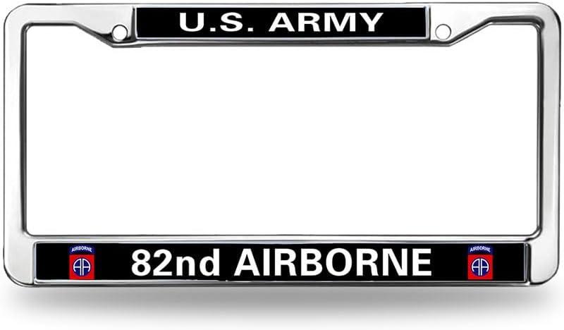 US Army 82nd Airborne Durable License Plate Frame,Veteran US Army Customazible Script Metal License Plate Frame for US Standard Car License (MY008junduiwai369)