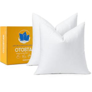 OTOSTAR Pack of 2 Down and Feather Throw Pillow Inserts, 22 x 22 Soft Fluffy Square Pillow Inserts with 100% Cotton Cover Decorative Pillows for Sofa Couch Bed-White