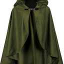 UQJE Medieval Cloak with Hood Halloween Renaissance Hooded Short Cape for Men and Women (One Size, Green)