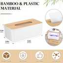 2 x Teenyyou 2 Pcs Tissue Box Cover Square Plastic Tissue Holders 5x9 Inch Holder Wood Cover Plate for Bathrooms, Kitchen, Office, Home, Bedroom Dresser, Countertop(White)