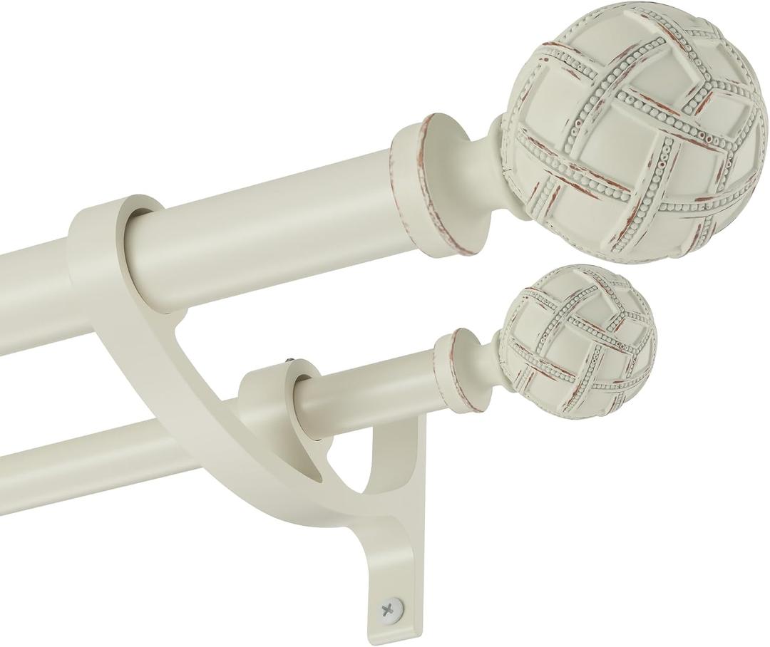 Double Curtain Rods 36 to 72 Inches(3-6feet) for Window, Adjustable Telescoping Drapery Rod with Aluminum Alloy Brackets, 1 Inch Diameter Front, 5/8 Inch Diameter Back Pipe, Weathered White