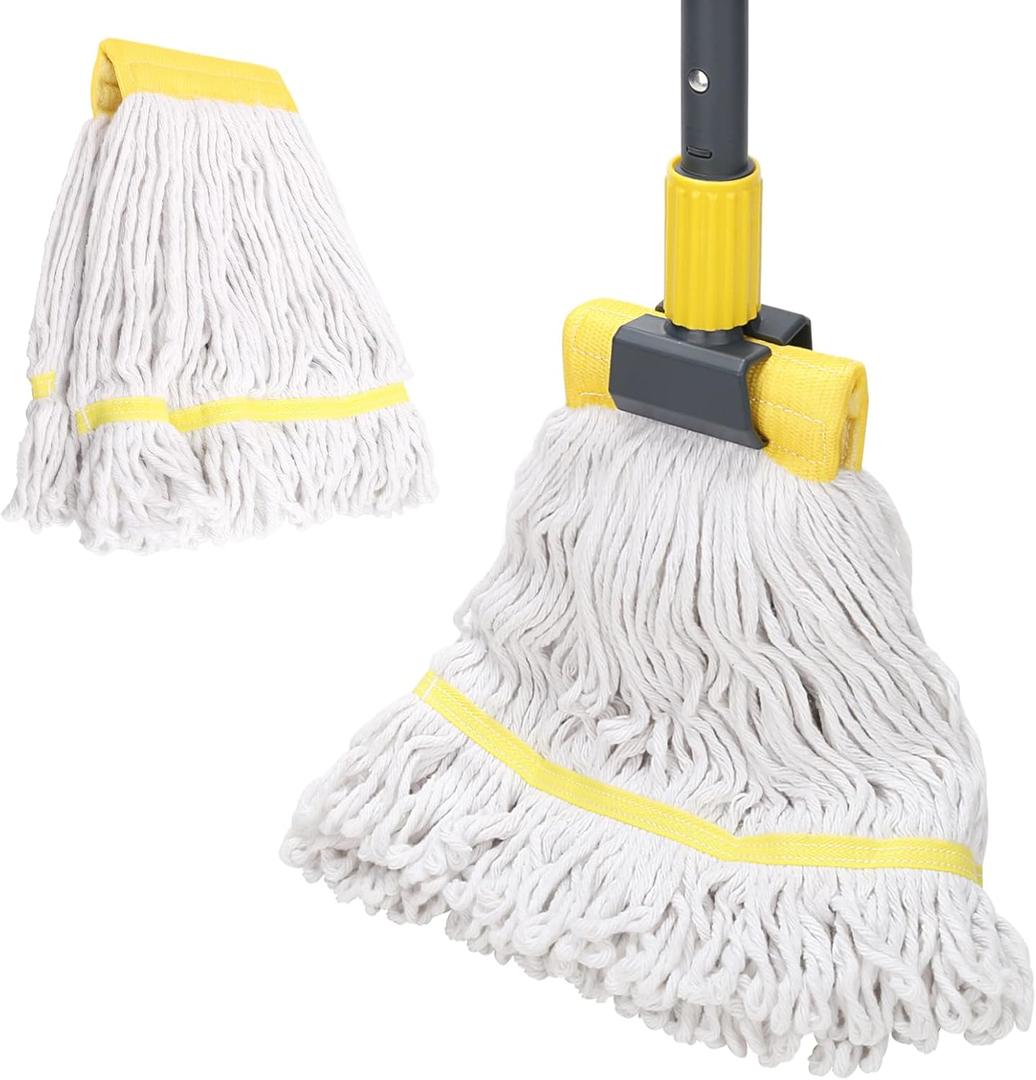 KeFanta Commercial Heavy Duty Industrial Mop with Extra Replacement Mop Head, 60" Long Handle Looped-End String Wet Cotton Mops for Floor Cleaning, Home, Kitchen, Office, Garage and Concrete/Tile Floor