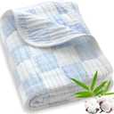 Muslin Baby Blankets for Boys Girls, 70% Cotton and 30% Rayon Blanket for Infant Toddler, Super Soft and Lightweight Blankets with Checkerboard Design Blue 43 x 43 Inches