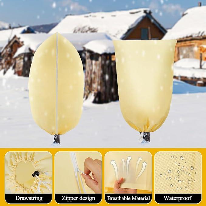 YEAJOIN 2 Pack Winter Plant Covers Freeze Protection, Thicker Frost Cloths Tree Covers with Zipper & Adjustable Drawstring, Antifreeze Protective Cover for Garden Shrub Plants, 78.7” x 94.5”
