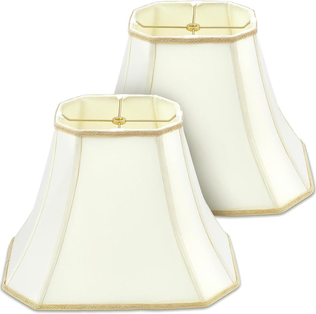 Set of 2 Medium Bell Lamp Shade 6.25" x 8" Top 11" x 16" Bottom 12" High (Spider) Rectangle Cut Square Replacement Vintage Silk Lampshade for Table Floor Living Room Bedroom (Eggshell)
