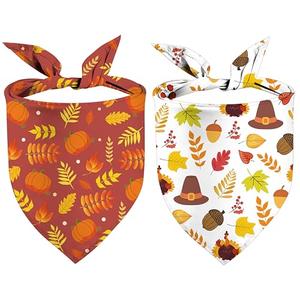 Thanksgiving Dog Bandanas Fall Leaves Reversible Triangle Bibs Dog Scarfs Autumn Double Sided Puppy Pet Kerchief 2 Pack (Thanksgiving-01)