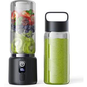 COKUNST Portable Blender, Small Smoothie & Shake Maker with 8 Blades, Compact Personal Blender with LED Display, USB C Rechargeable Juice Mixer with Extra Lid for Travel, Gym, Home, 17oz, Black