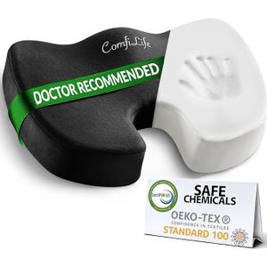 ComfiLife Premium Comfort Seat Cushion - Non-Slip Orthopedic 100% Memory Foam Coccyx Cushion for Tailbone Pain - Cushion for Office Chair Car Seat - Back Pain & Sciatica Relief (Black)