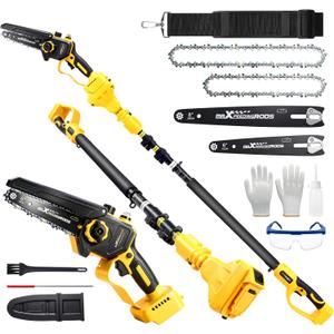 MaXpeedingrods 4-In-1 Electric Pole Saws Compatible with Dewalt 20V MAX Battery, 8 Inch & 6 Inch Mini Chainsaw Cordless with 15.6ft Reach, Electric Pole Saws for Tree Trimming (No Battery)