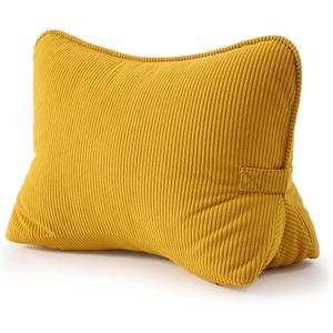 Pat. Pend. Corduroy Reading Back Pillow with Lumbar Support, Triangle Backrest Cushion for Bed Sitting & Relaxing, Support Pillow for Sofa or Headboard, Bright Yellow