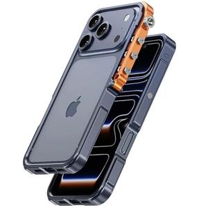 QANXGOG Metal Bumper Case for iPhone 17 Pro Max, Full-Frame Aluminum Bumper No Back Cover with Metal Buttons, Minimalist Bare-Hand Feel, Blue