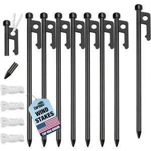 Eurmax USA 8-Pack Secure Protection Galvanized Tent Stakes,Rust-Proof Steel Canopy Anchors for High Winds,Heavy Duty Commercial Ground Pegs for Camping,Pop Up Tent&Gazebo - Includes 4x10ft Ropes,Black