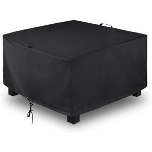 SunPatio Square Fire Pit Cover 44 Inch, Heavy Duty Waterproof Fire Pit Table Cover, Outdoor Patio Furniture Table Protector with Adjustable Drawstring and Handles, UV & Rip & Fade Resistant, Black