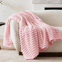 Pink Fuzzy Blanket, Blanket for Couch, Soft Lightweight Ribbed Plush Blanket for Sofa and Bed, All-Season Cozy Striped Throw 90x90 inches