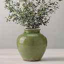Ceramic Flower Vase Home Decor, 6.2 inch Farmhouse Rustic Vintage Decorative Vases, Pottery Terracotta Boho Flowers Vases for Dining Table, Living Room, Shelf, Kitchen, Bedroom (6.2"-Green)