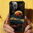 DJSOK Compatible with iPhone 15 Pro CaseDesign Pattern Back Bumper Anti Scratch Reinforced Corners Soft TPU Caver,Cases for Men Women-Luxury Golden Natural Mountain Sun and Moon