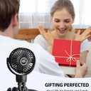 Portable Stroller Mini Fan, Small Rechargeable Personal Fan, Baby Travel Essentials for Wagon, Car Seat, Treadmill, Battery Powered Biking Gear Accessories, 360 Rotation, 3-Speed, Display, Black