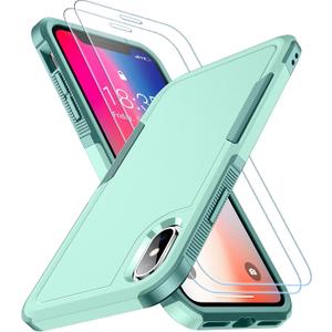 SPIDERCASE for iPhone X/XS Case,[Dual Layer][10 FT Military Grade Drop Protection] [Non-Slip] [2 pcs Tempered Glass Screen Protector] Heavy Duty Shockproof Case for iPhone X/XS 5.8-Light Green
