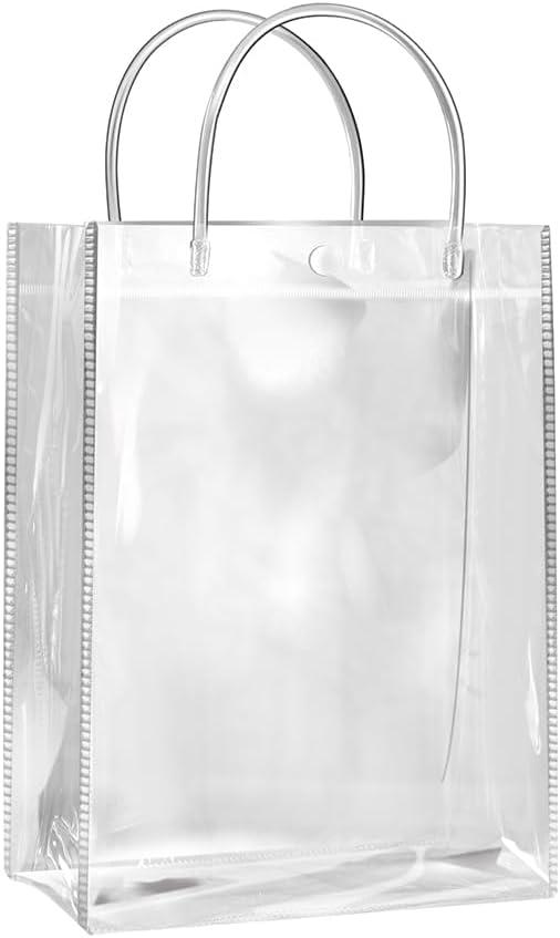 SHIPKEY 10 Pack 8x4x11 Clear Gift Bags, Transparent Gift Bag with Handles, Waterproof PVC Shopping Bags for Candy Perfume Boutique Gift Wedding Birthday Party Favor (20x10x28cm)