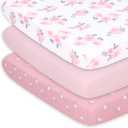 The Peanutshell 3-Pack Fitted Playard Sheets - Soft & Breathable Baby Girl Mini Crib Sheets, Pack N Play Mattress, Fits Standard Playard Pack Play Mattresses , Pink Roses & Ditsy