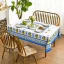 Horaldaily Summer Tablecloth 5270 Inch Rectangular, Vintage Classical Lemons Jasmine Leaves Blue Yellow Washable Seasonal Table Cover for Party Picnic Dinner Decor