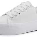 JABASIC Women Lace Up Platform Sneakers Comfortable Casual Fashion Sneaker Walking Shoes (5, All White)