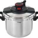 T-fal Clipso Stainless Steel Pressure Cooker 6.3 Quart, Induction, Secure locking System, One Hand System, Recipe Book Included, Cookware, Pots and Pans, Kitchen, Dishwasher Safe, Silver (6.3 Quarts)