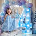 Winter Onederland 4th Birthday Decorations: Girl Marquee Numbers 3 Feet Tall Large Frozen Wonderland Balloon Blue Snowflake Christmas Party Decor Backdrop 3FT Light Up Number 4