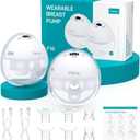 Paruu Hands Free Breast Pump P16, Wearable Breast Pump Electirc Portable with 4 Modes & 12 Levels, Max 309mmHg Strong Suction 19/21/24mm Flange Inserts Wearable Breastfeeding Pump, 2 Pack (White)