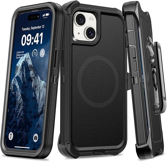 TUTUKII Magnetic Case for iPhone 13/14/15, Heavy Duty Protective, Shockproof Magsafe Compatible Phone Cover for iPhone 15 6.1" Black