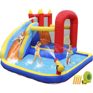 JOYLDIAS Inflatable Water Slide Bounce House,Slide Bouncer Castle Playhouse w/Splash Pool,Jump Area, Climbing Wall,Basketball Hoop,450W Air Blower for Kids Backyard Indoor Outdoor Use,Free Water Gun