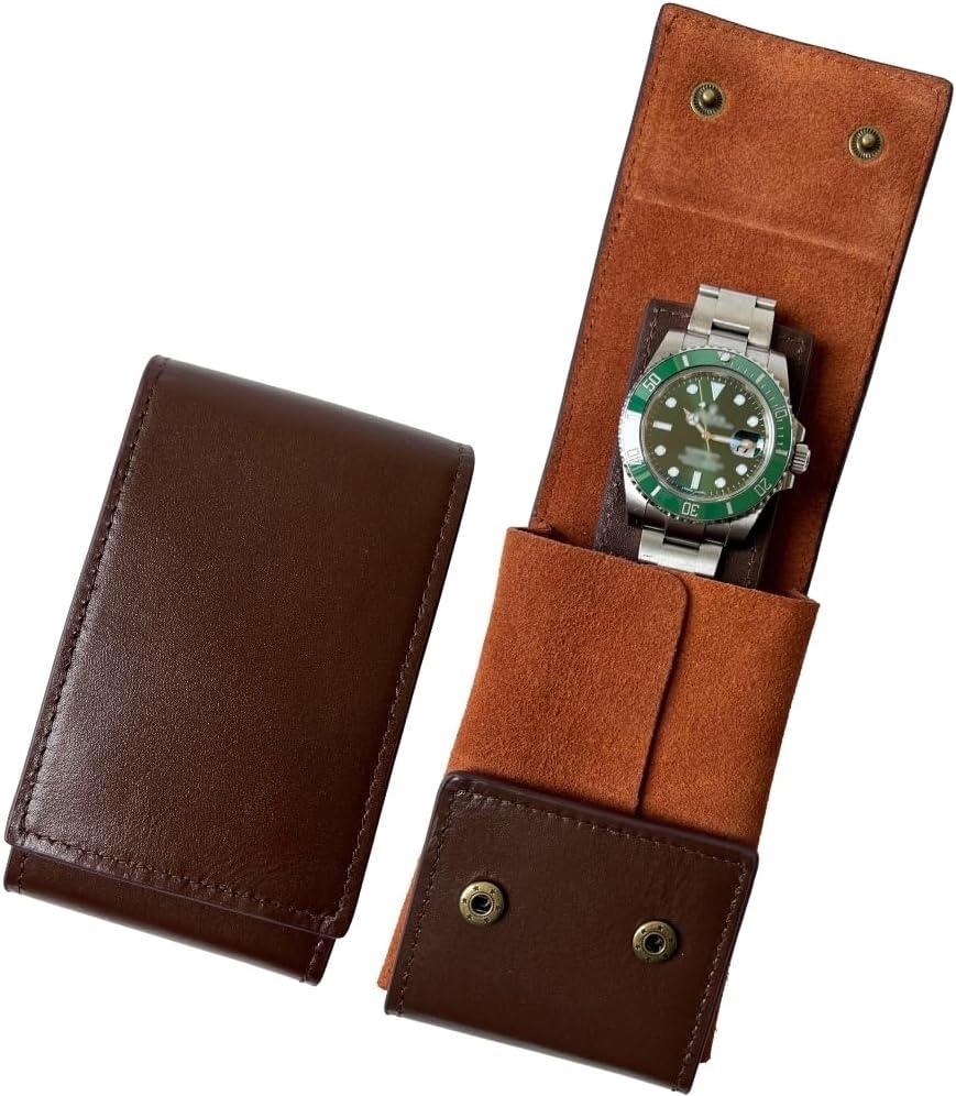 Leather Watch Case, Watch Travel Pouch, Single Watch Box for men and women, Luxury Watch Organizer, Watch Storage (Brown)