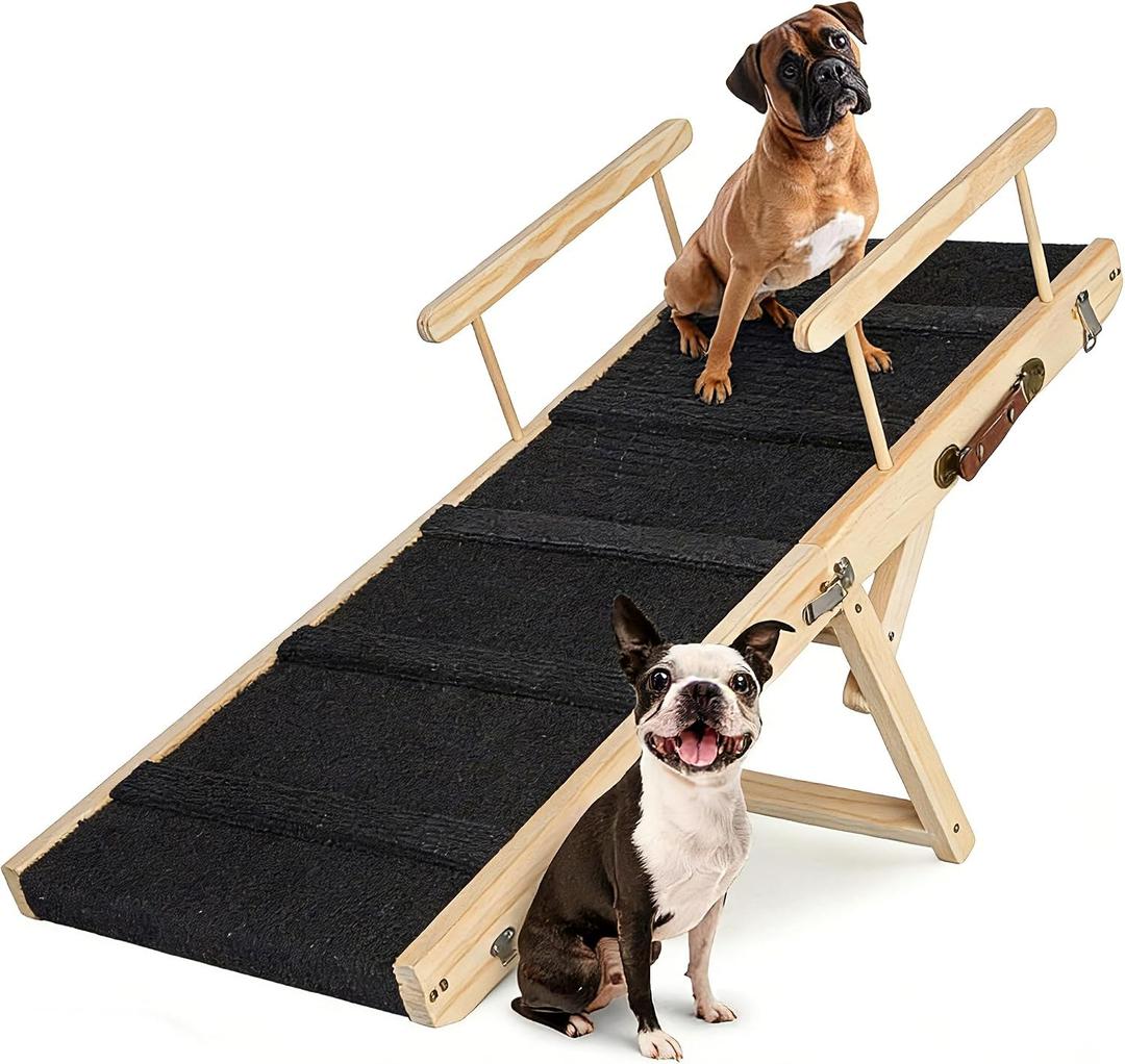 Wooden Pet Ramp for Bed, Foldable Dog Ramp with Removable Side Rails, Lightweight Ramp for Dogs for Large Dogs Senior Cats, Supports up to 70 lbs for Easy Access to Bed or Car (Medium)