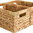 StorageWorks Wicker Basket, Baskets for Organizing, Storage Basket with Built-in Handles, Water Hyacinth Shelves (Medium 2-Pack, Natural Hyacinth) (13"D x 8"W x 7"H)