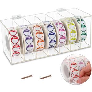 Acrylic Day of The Week Covered Label Dispenser 7-Slot Dispenser Day of The Week Label Dispenser Wall Mount Sticker Roll Dispenser for 1",3/4"Day of The Week Stickers 1 Inch Label Dispenser (No Label)