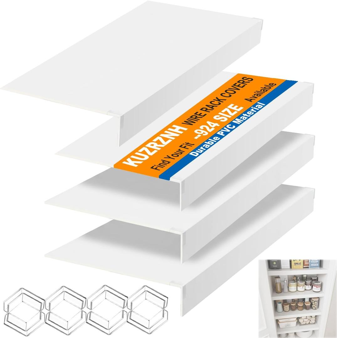 Wire Shelf Covers Set of 4, 23x16x3 in, Durable PVC Shelf Cover for Wire Shelving Pantry, Kitchen Faux Wood Rack Covers, Moisture-Resistant & Easy-to-Clean Organizer Liners, White