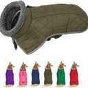 Fragralley Winter Coat - Windproof, Adjustable Dog Jacket, Waterproof, Turtleneck Clothes Doggie Cold Weather Vest Fleece (ArmyGreen, M) (Medium)