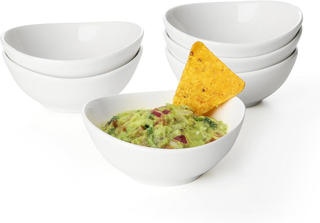 Sweese 4 Inch Porcelain Small 4 oz Bowls for Sauce | Charcuterie | Dipping | Snack | Condiment | Side Dishes Set of 6 - Microwave, Dishwasher and Oven Safe - White