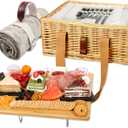 Hap Tim Wicker Picnic Basket for 2 with Mini Folding Wine Picnic Table & Large Insulated Cooler Bag & Cutlery Service Kits for 2 Person, Couples Gifts, Wedding Gifts (Y2307-2-CM)