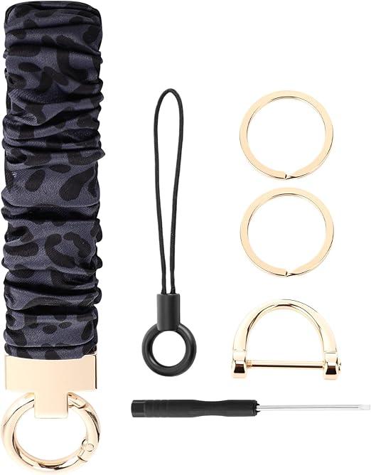 Cute Scrunchie Keychain Wristlet for Women & Men - Stretchy Car Key Holder with D Ring for Gym, Shopping, Travel 2Pack