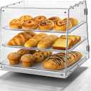 Joymaney 3 Tier Pastry Display Case | Countertop Bakery Display with Secure Magnetic Doors, Helps Keep Cakes & Desserts Fresh, Clear Acrylic, Sturdy No-Flex Design for Cafes & Home Use