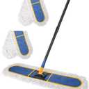 24" Commercial Dust Mop for Floor Cleaning,Heavy Duty Floor Duster with 2 Cotton Reusable Mop Pads,59 Long Handle Wet Dry Flat Mops for Hardwood Floors,Marble, Laminate,Tile,Concrete,Garage (Blue)