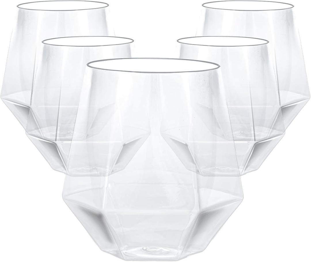 Goodluck 40 PCS Diamond Stemless Plastic  Whiskey Glasses, 12 Oz Disposable Cocktail Glasses, Suitable for Weddings, Birthday Parties, Family Gatherings, Bars, etc (Clear)