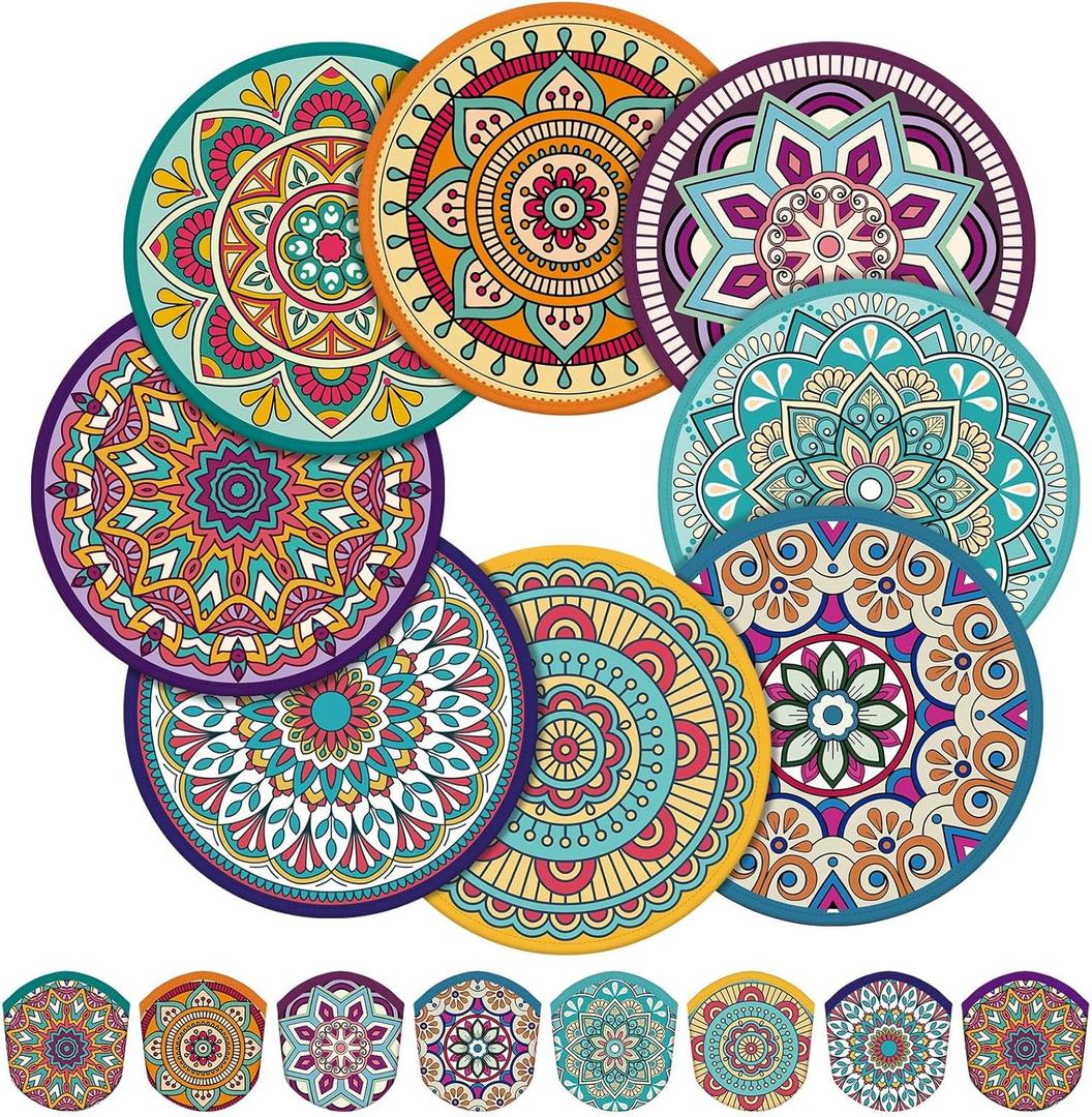 Gejoy 24 Pcs Purple Mandala Foldable Fan Style Mandala Flower Handheld Round Folding Flying Disc for Women Man Daily Use Festival Wedding Party Favors Decorations Portable, 8 Style