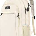 MATEIN Beige Laptop Backpack 15.6 Inch, Lightweight Sturdy Bag for College Supplies with USB Charging Port, Water Resistant Anti Theft Travel Computer Daypack Fashion Work Nurse Bag Gift for Women