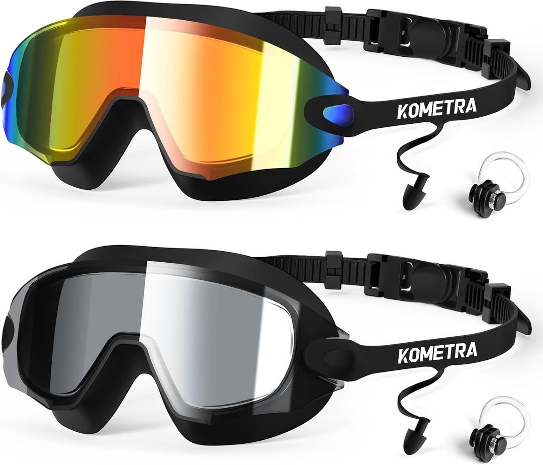 2 x 2 Pack Adult Swim Goggles, Frameless Anti-Fog UV Protection Swimming Goggles, Clear Vision Pool Goggles for Men Women